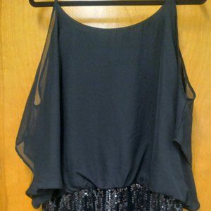 Dots, size 2X, black top bottom sequence mini dress